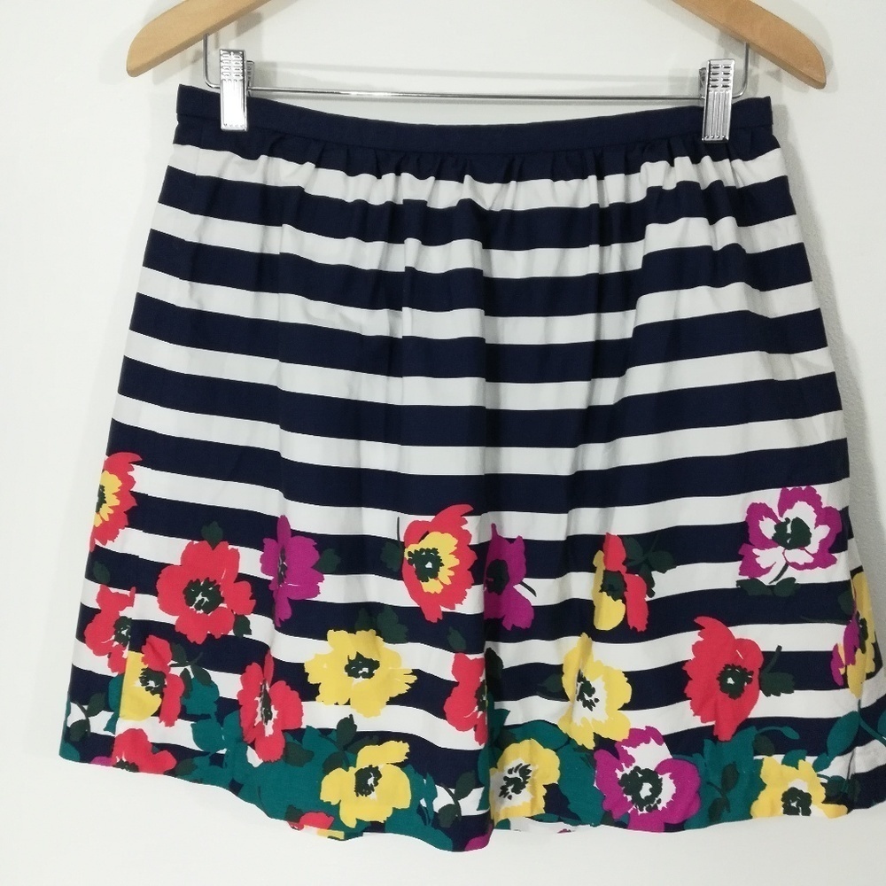 Banana Republic Factory Navy and White Striped A-Line Skirt with Floral Border